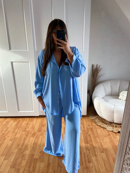 Ensemble en soie de Medine chemise large & Pantalon | Bleu | LAYAN