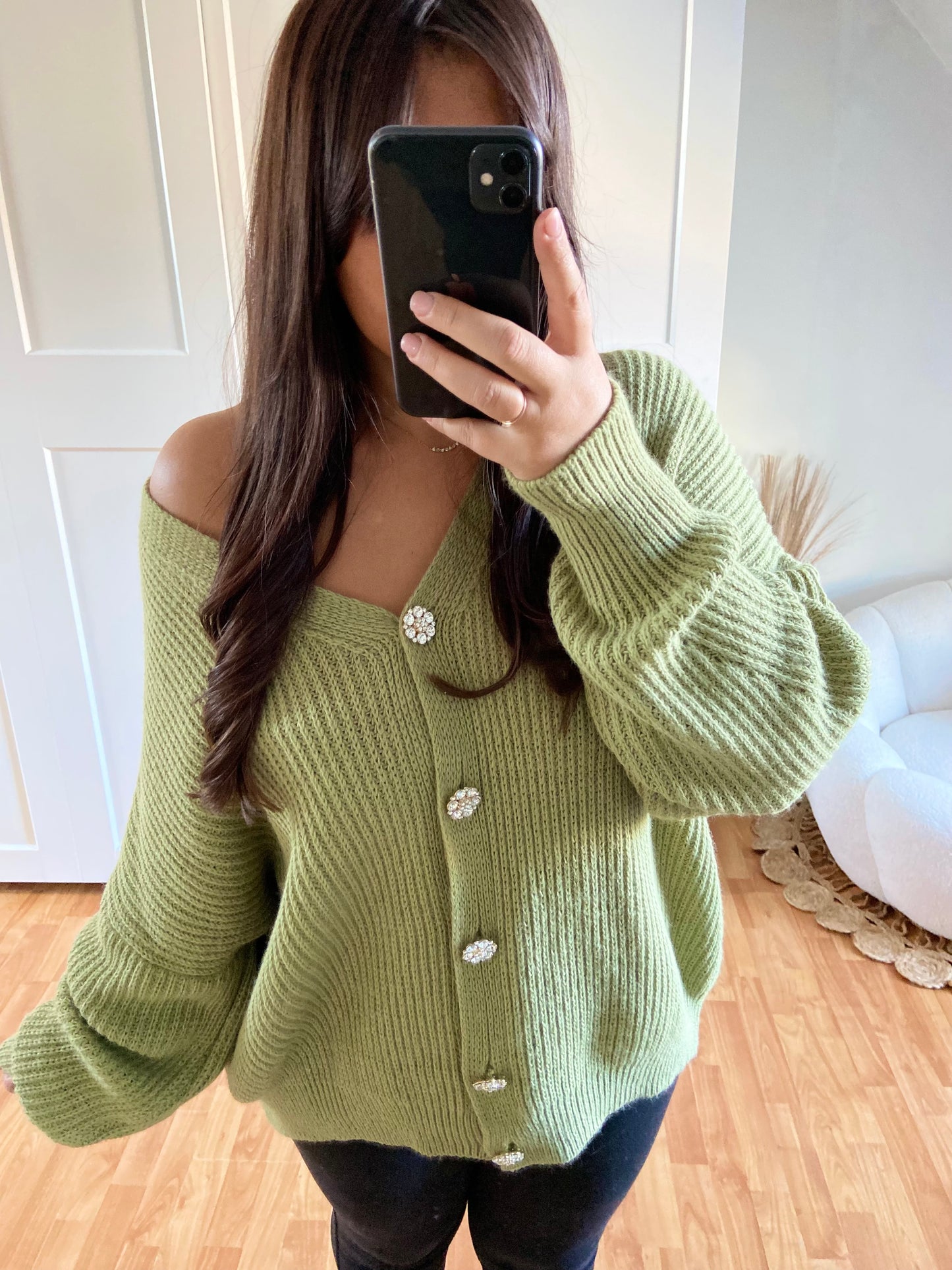 Gilet bijoux strass | Vert olive | SABRINE