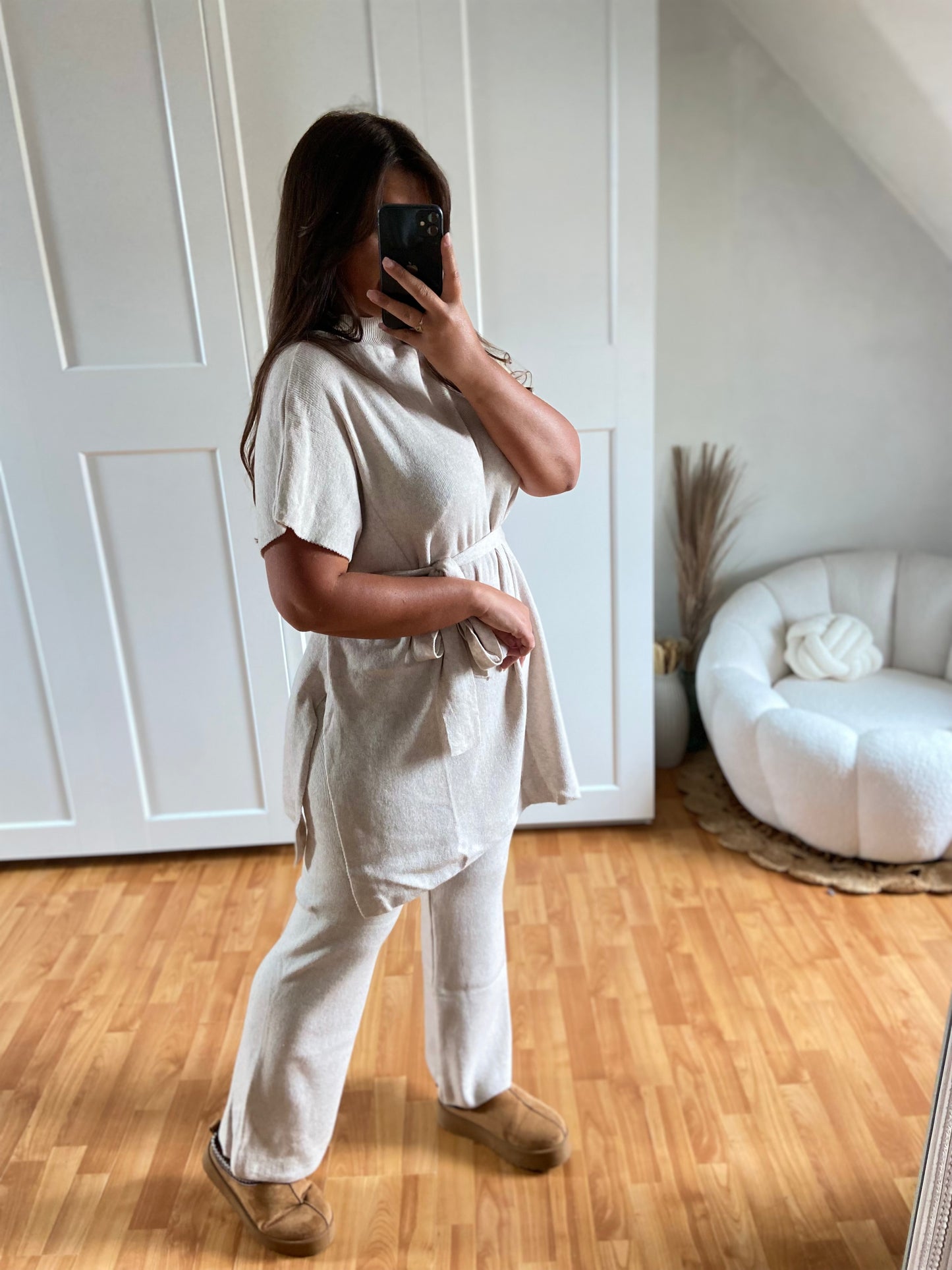 Ensemble en maille fine doux pantalon et tunique | Beige | LANA