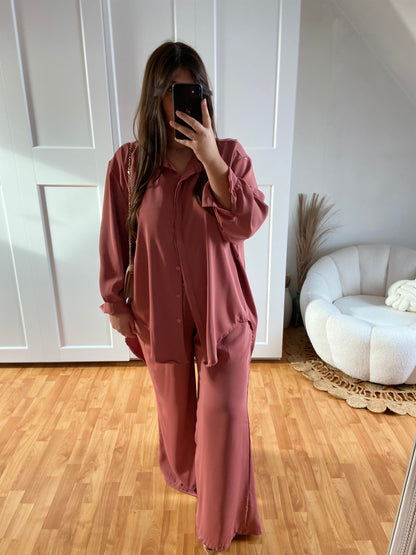 Ensemble en soie de Medine chemise large & Pantalon | Parme | LAYAN