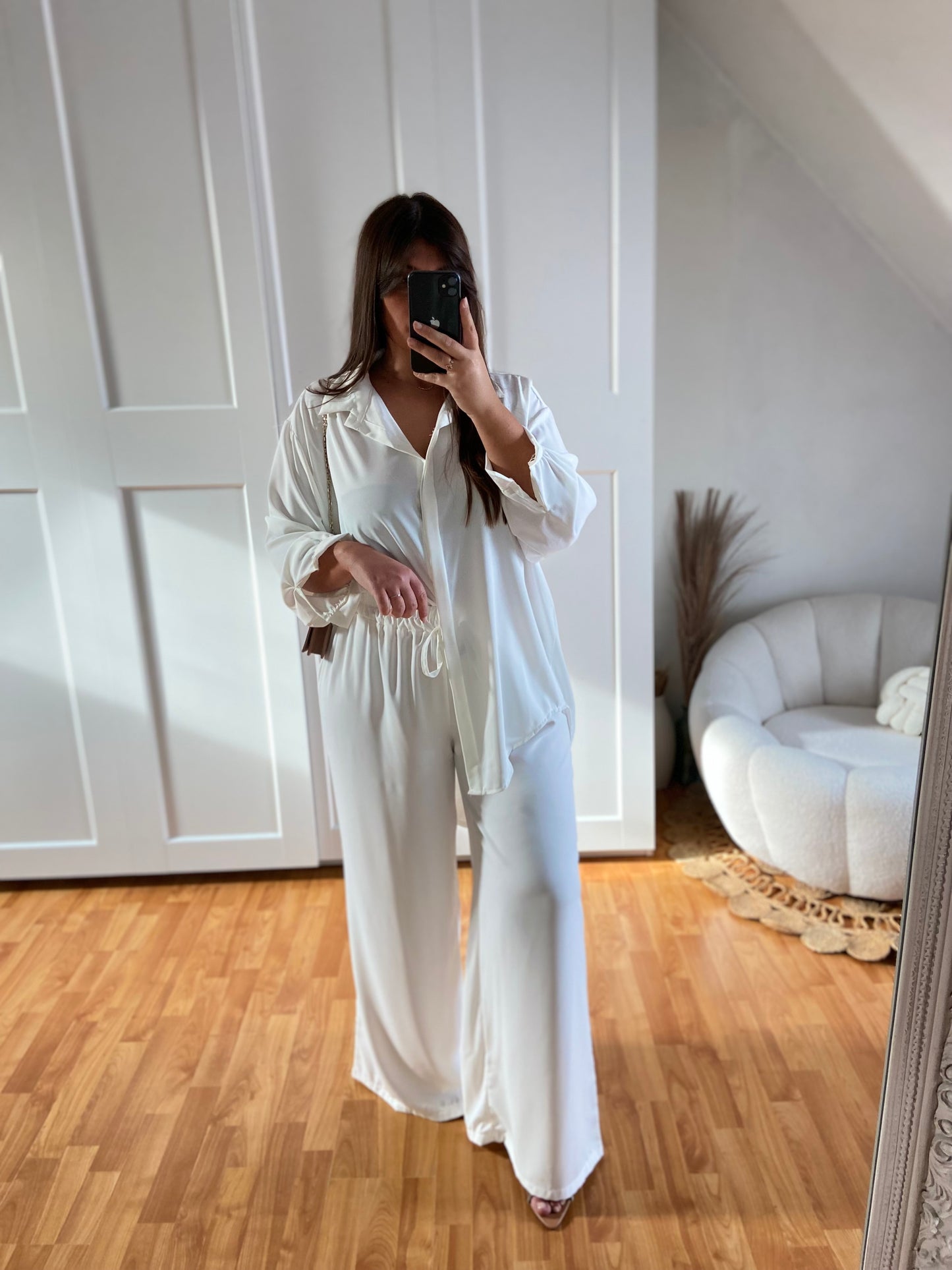 Ensemble en soie de Medine chemise large & Pantalon | Blanc | LAYAN