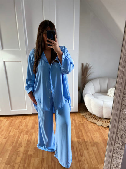 Ensemble en soie de Medine chemise large & Pantalon | Bleu | LAYAN