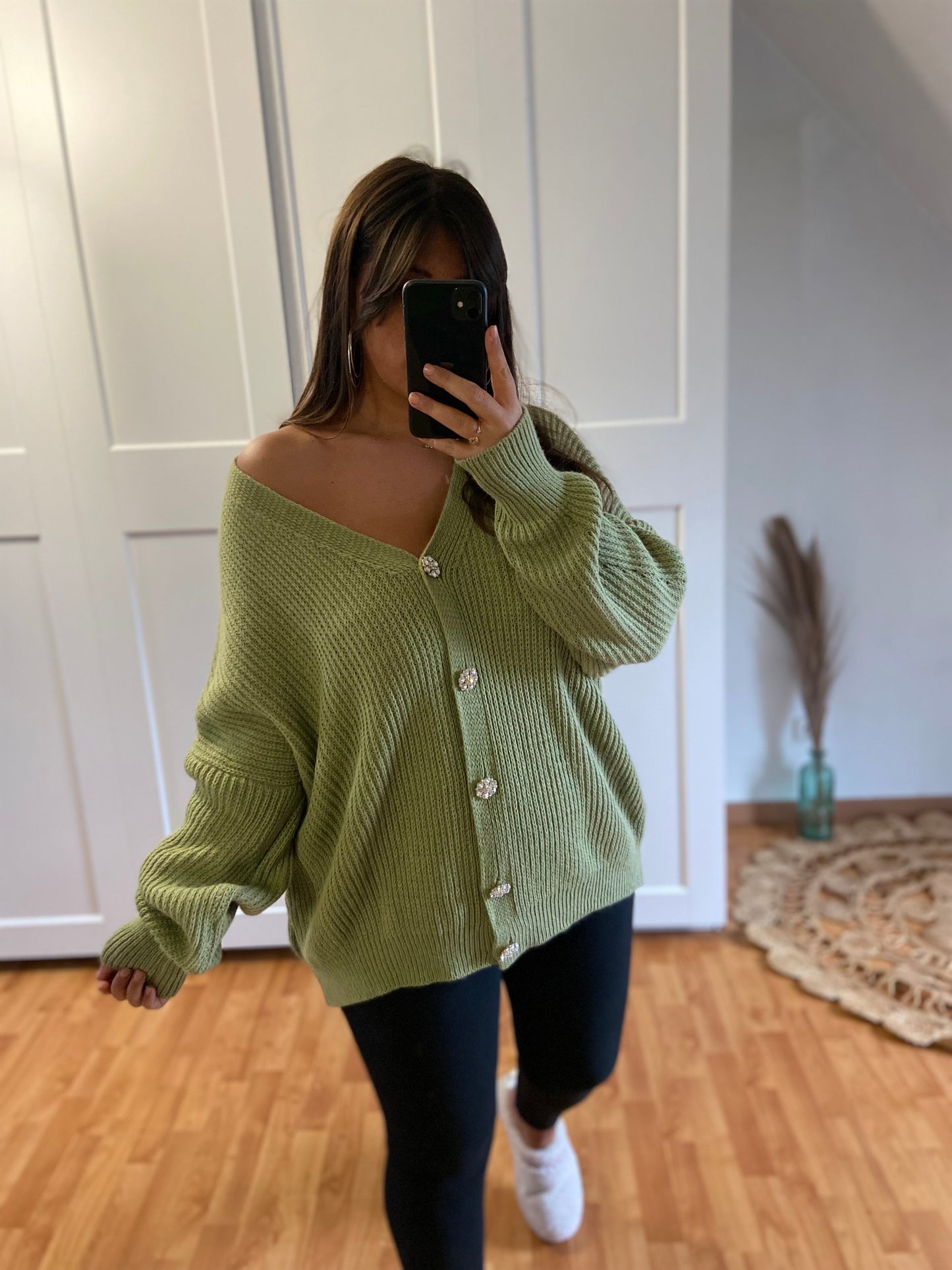 Gilet bijoux strass | Vert olive | SABRINE
