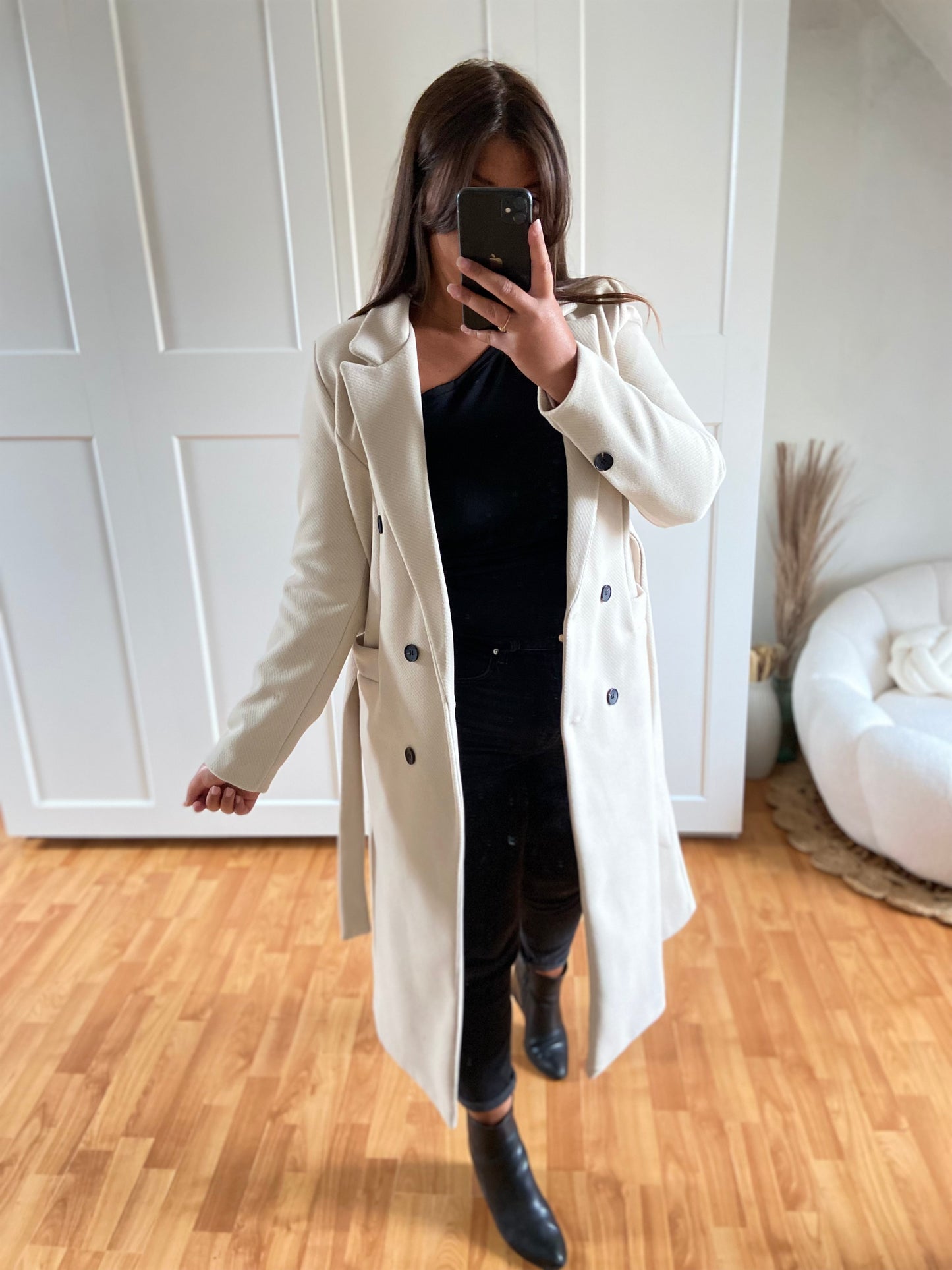 Manteau boutonné + ceinturé | Beige | NEL