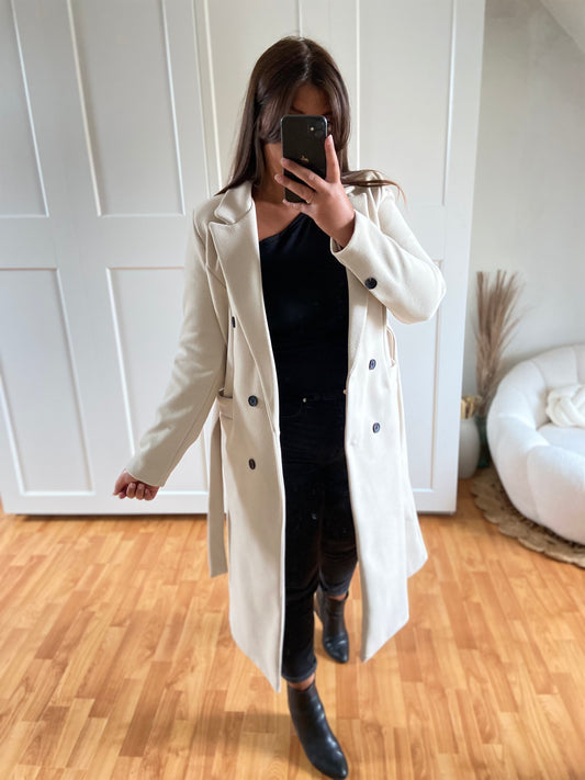 Manteau boutonné + ceinturé | Beige | NEL