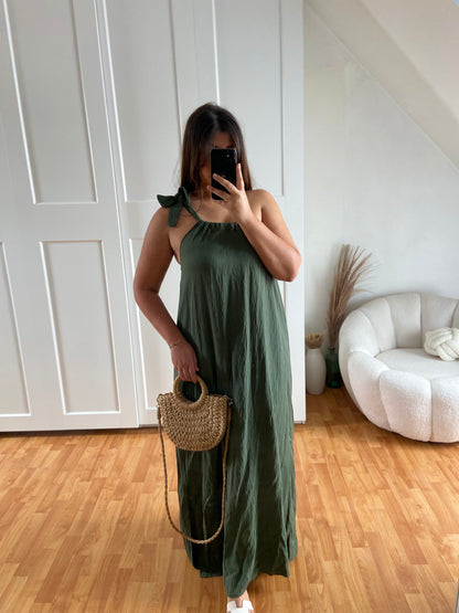 Robe effet lin asymétrique | MIYA | Kaki