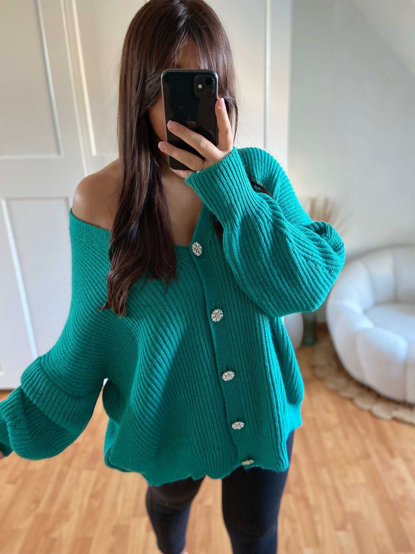 Gilet bijoux strass | Vert emeraude | SABRINE