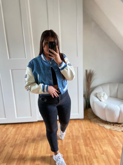 Bomber mi matière jeans similicuir | EVA