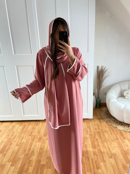 Abaya voile intégré bande | Rose | BAÏA