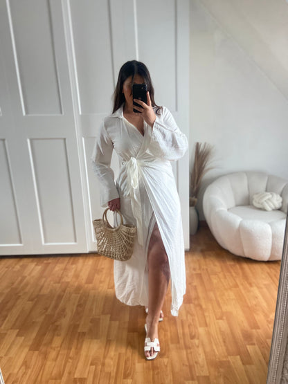 Robe effet lin longue à nouer | NAYAH | Blanc