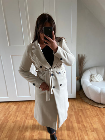 Manteau boutonné + ceinturé | Beige | NEL