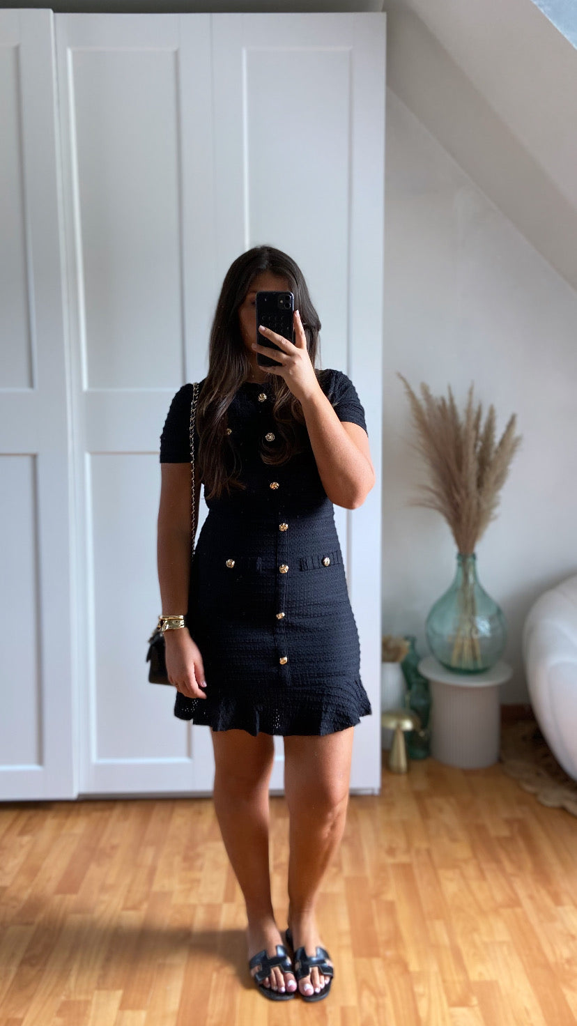 Robe courte maille boutonnée | Noir | SIHANA