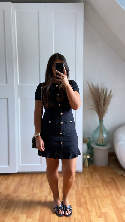 Robe courte maille boutonnée | Noir | SIHANA