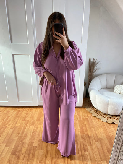 Ensemble en soie de Medine chemise large & Pantalon | Mauve | LAYAN