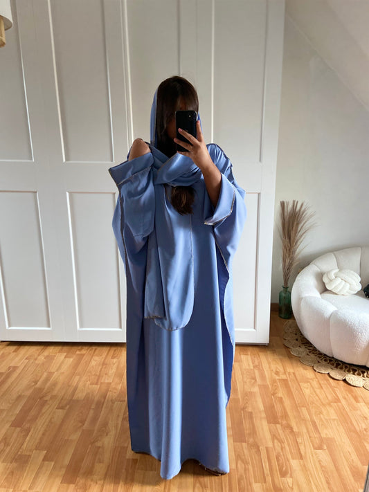 Abaya avec voile brillant | Bleu | CAMILA