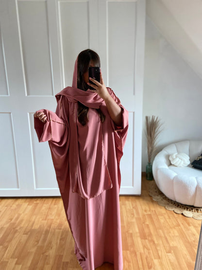 Abaya avec voile brillant | Rose | CAMILA