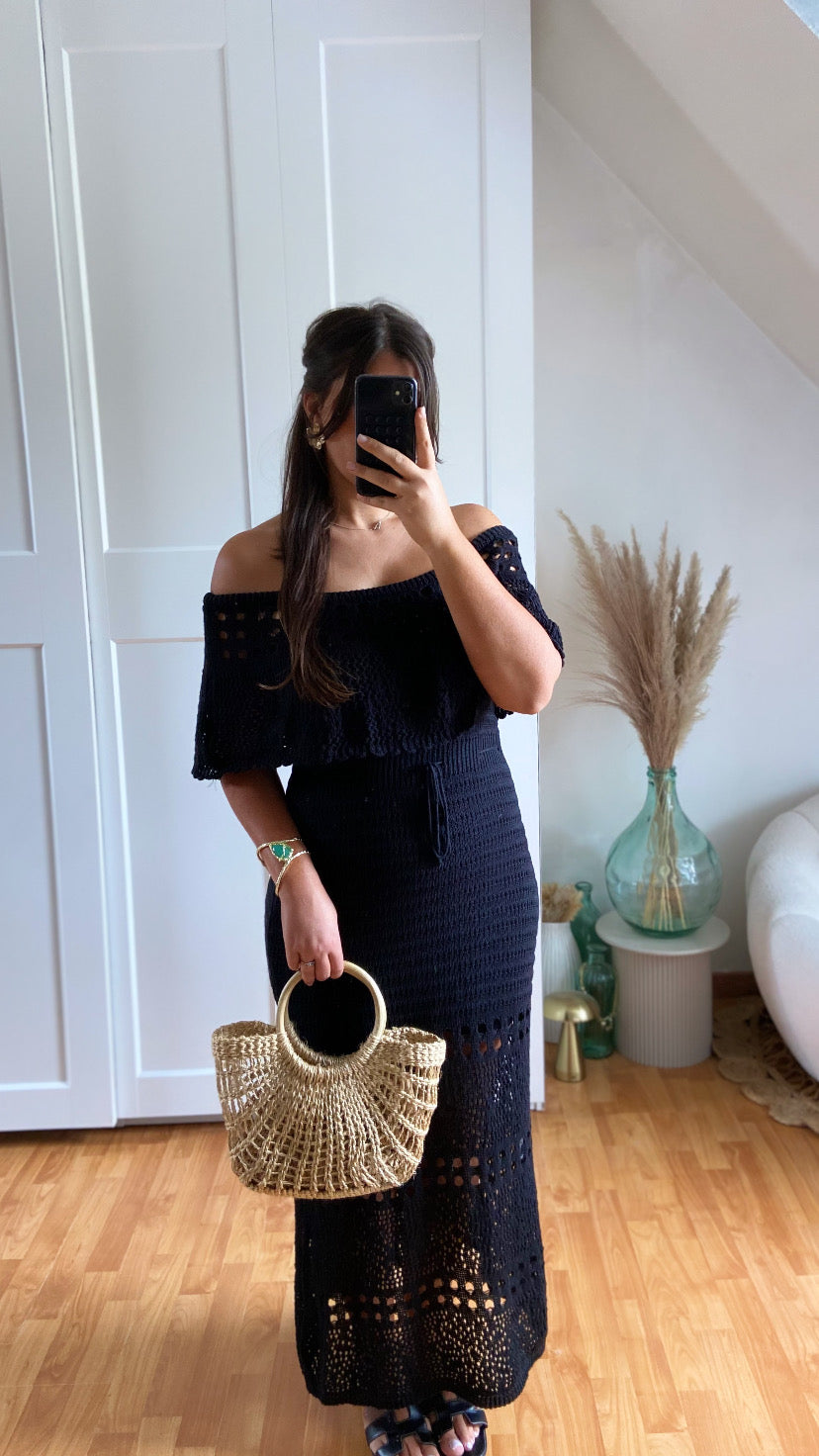 Robe maille bardot | Noir | CASSIE