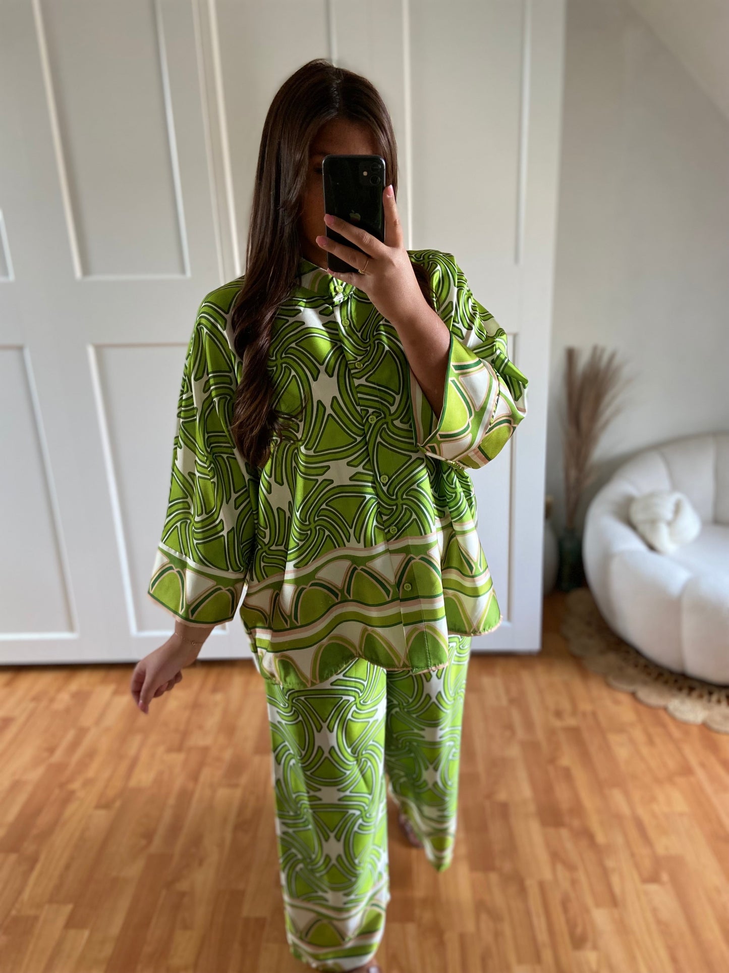 Ensemble fluide chemise + Palazzo | Vert anis | ESME