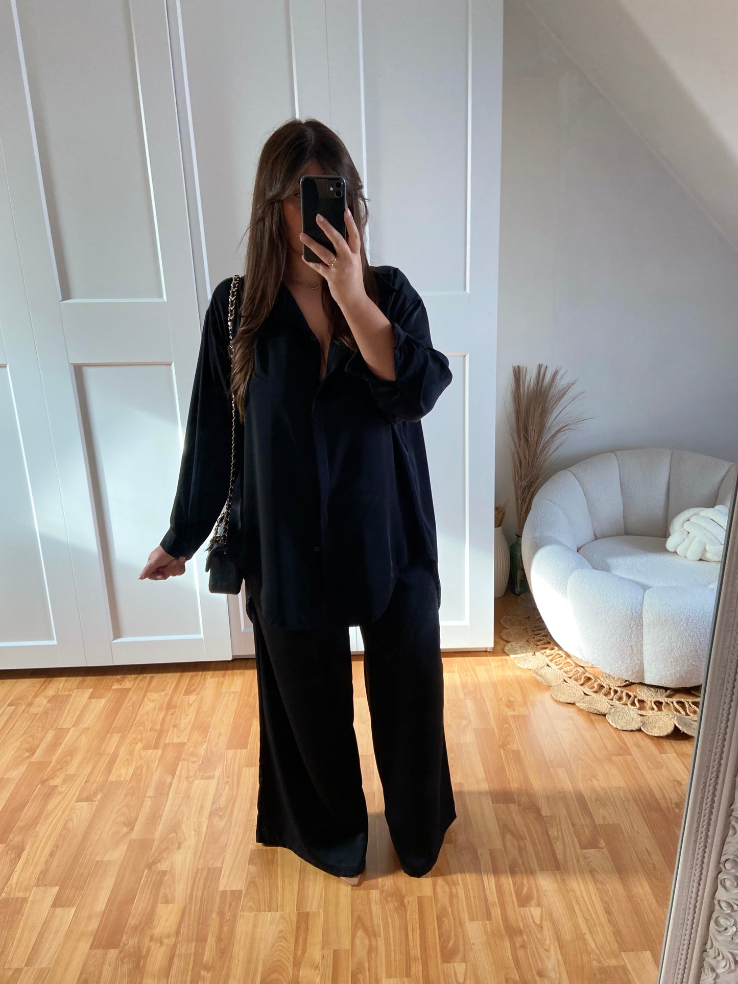 Ensemble en soie de Medine pantalon & chemise | Noir | LAYAN