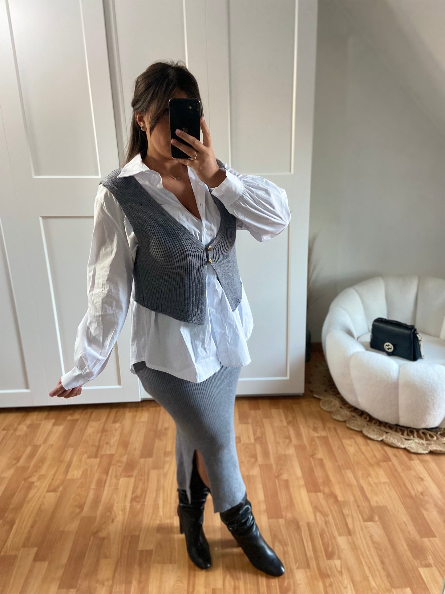 Ensemble en maille jupe + haut | Gris | LISA