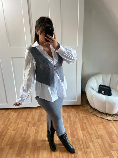 Ensemble en maille jupe + haut | Gris | LISA