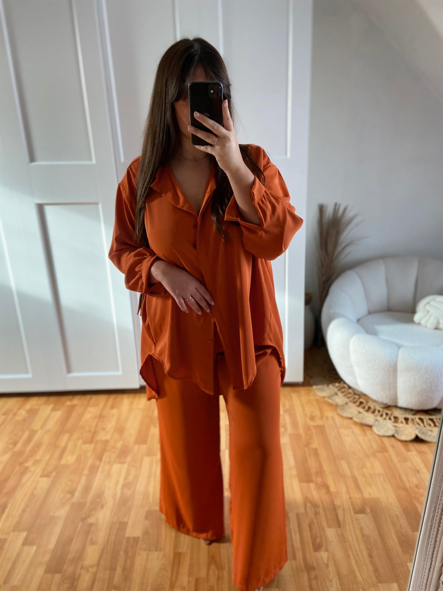 Ensemble en soie de Medine chemise large & Pantalon | Rouille | LAYAN