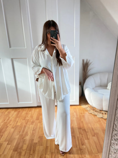 Ensemble en soie de Medine chemise large & Pantalon | Blanc | LAYAN