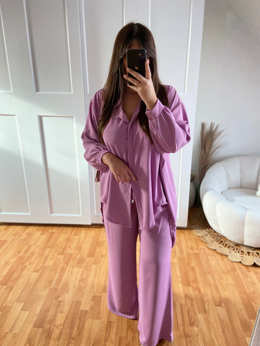 Ensemble en soie de Medine chemise large & Pantalon | Mauve | LAYAN