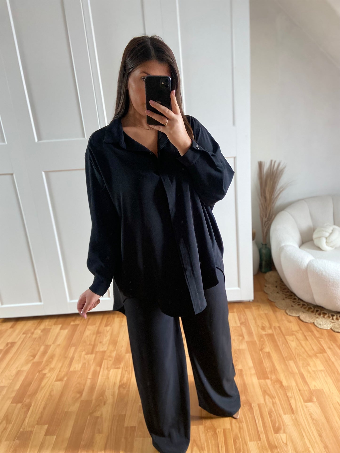 Ensemble en soie de Medine pantalon & chemise | Noir | LAYAN