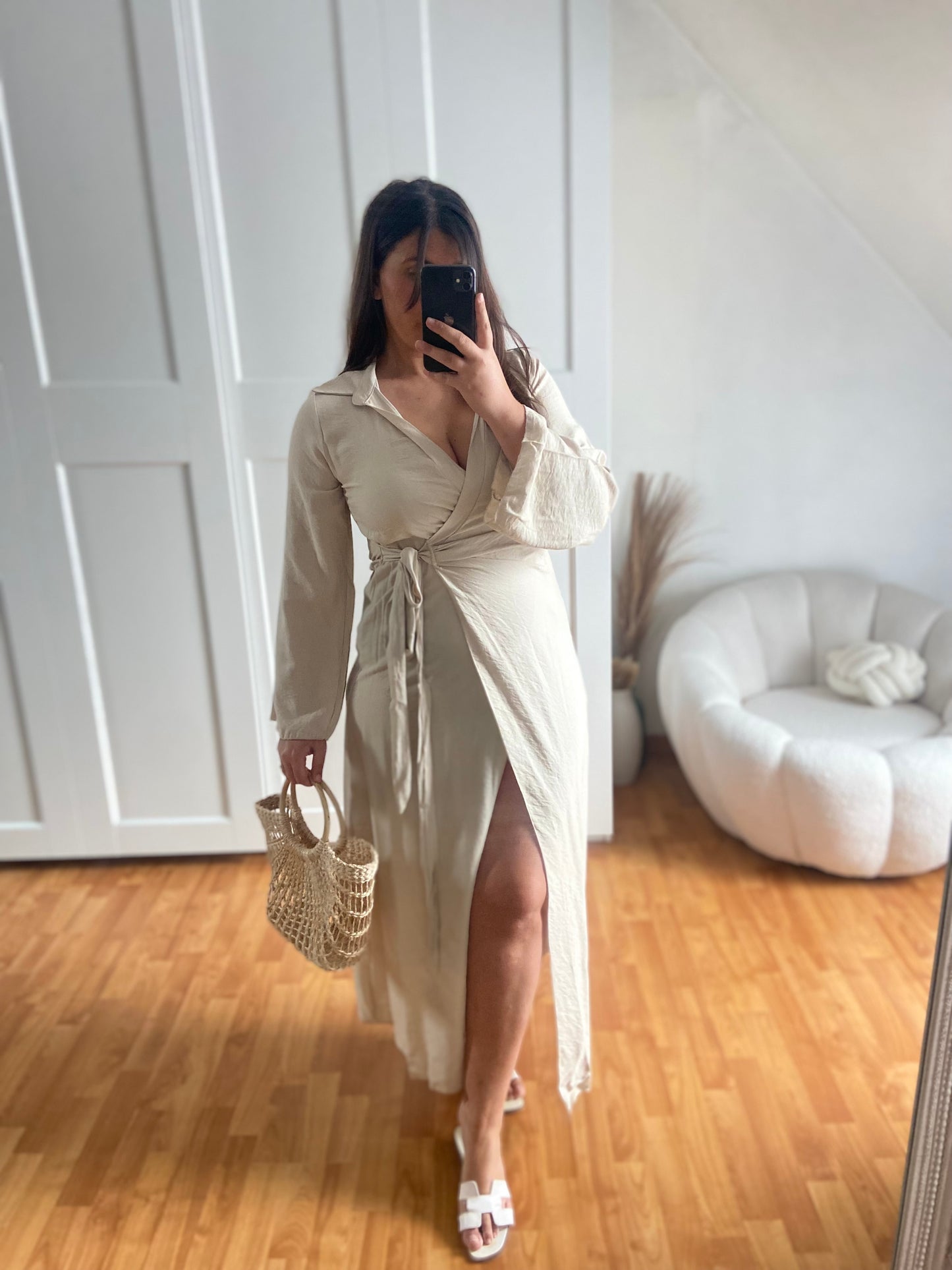 Robe effet lin longue à nouer | NAYAH | Beige