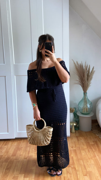 Robe maille bardot | Noir | CASSIE