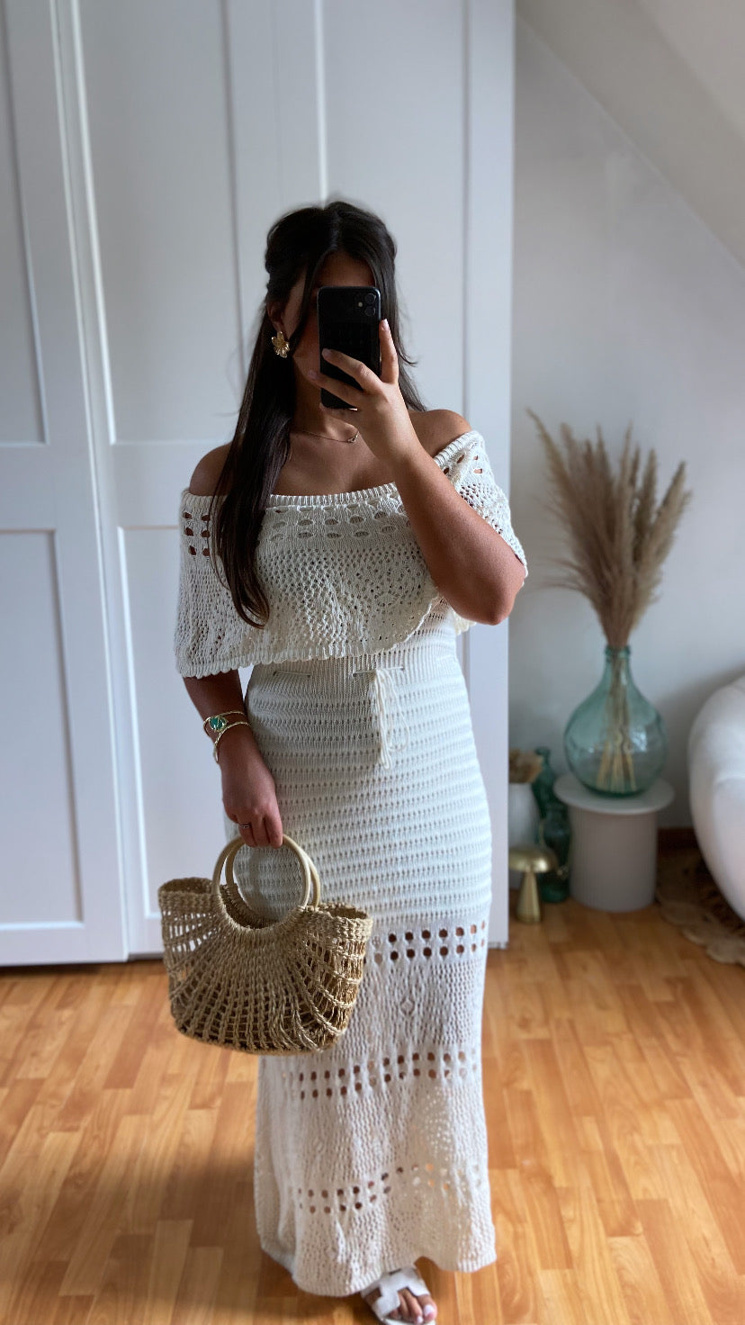 Robe maille bardot | Beige | CASSIE