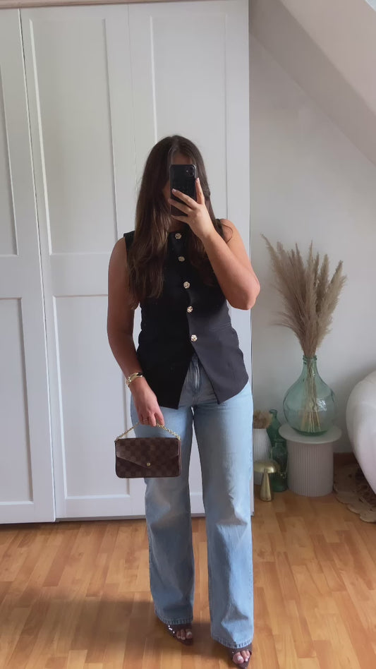 Veste sans manche bouton | Noir | ISIL