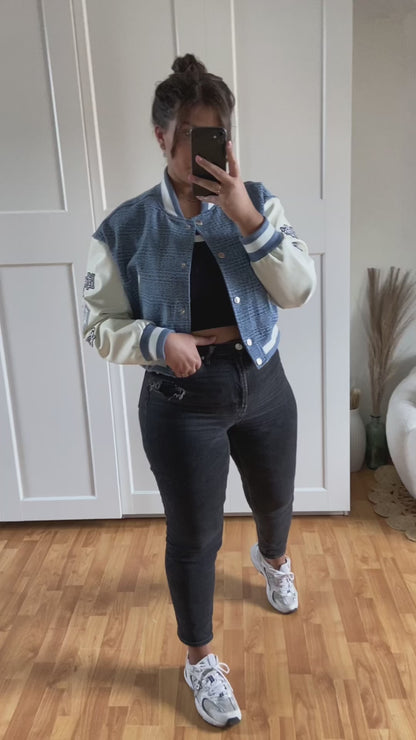 Bomber mi matière jeans similicuir | EVA