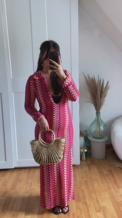 Robe maille col V | Fushia | NIKOLE
