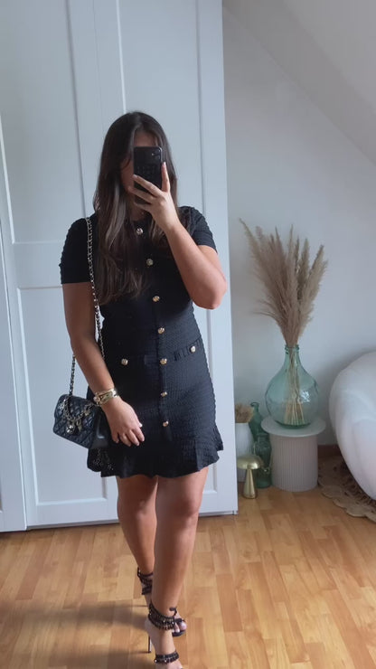 Robe courte maille boutonnée | Noir | SIHANA