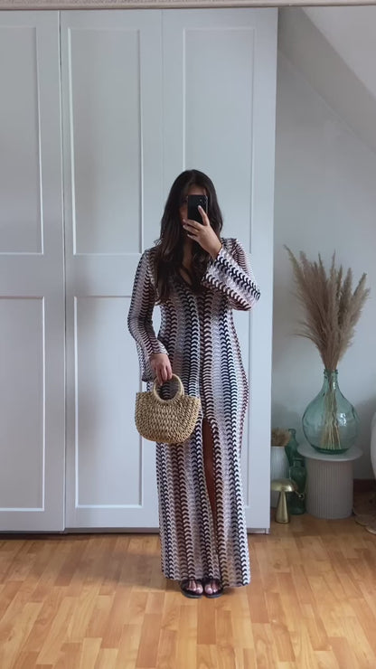 Robe maille col V | Marron | TYA