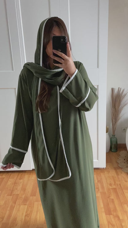 Abaya voile intégré bande | Kaki | BAÏA