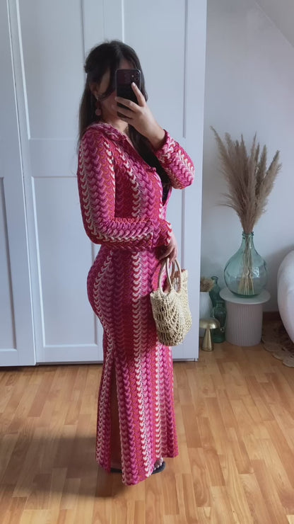 Robe maille col V | Fushia | NIKOLE
