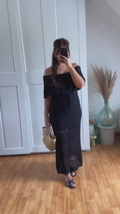 Robe maille bardot | Noir | CASSIE