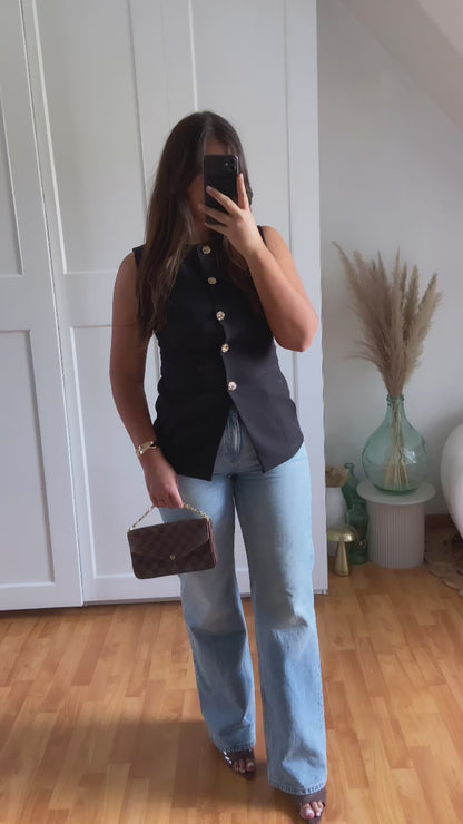 Veste sans manche bouton | Noir | ISIL
