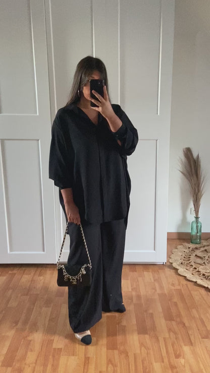 Ensemble en soie de Medine pantalon & chemise | Noir | LAYAN