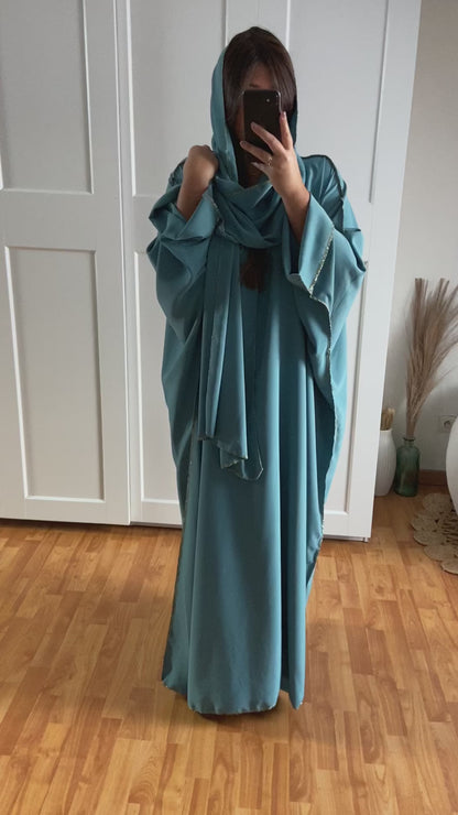 Abaya avec voile brillant | Bleu emeraude | CAMILA