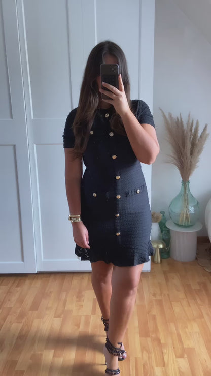 Robe courte maille boutonnée | Noir | SIHANA